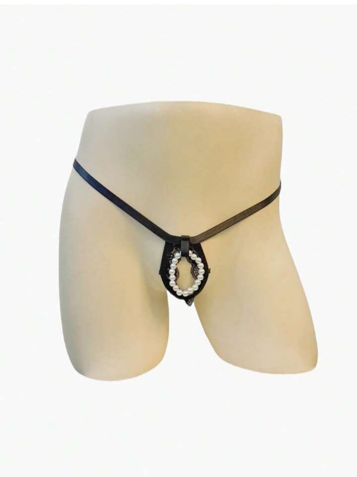 1 PC Men's Sexy Thong, Pearl Ring Lace Underwear